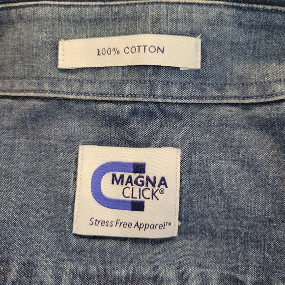 MagnaClick Shirt Mens XXL Blue Denim Long Sleeve Adaptive Magnetic Button Down - Picture 9 of 9